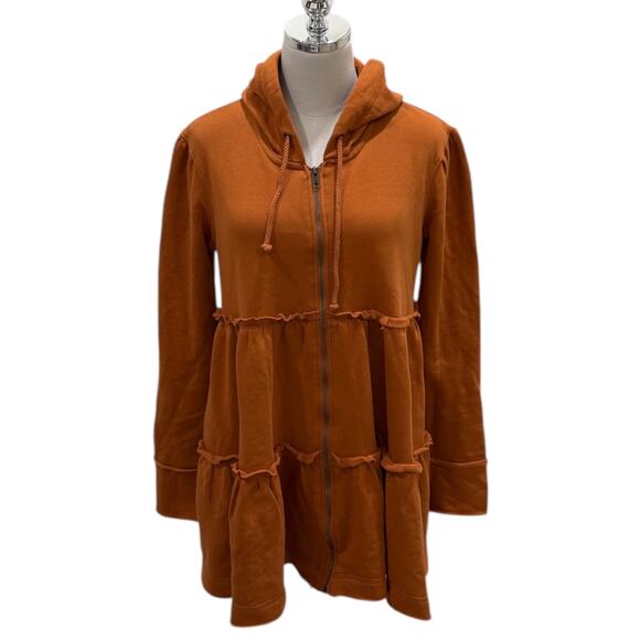Free People Tiered Trapeze Zip Sweatshirt In Orange - Picture 3 of 8